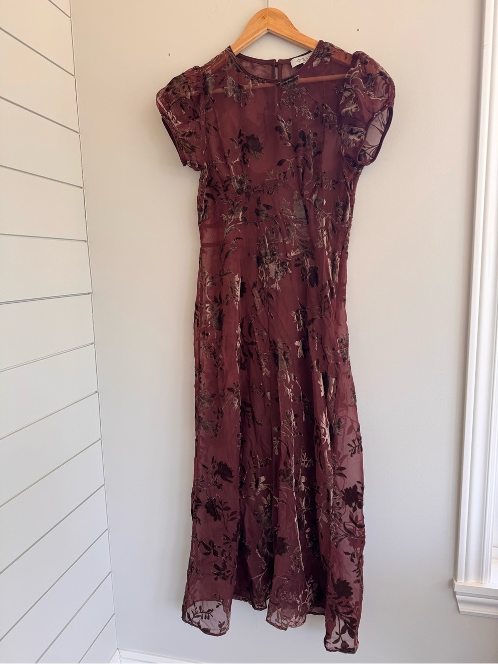 Wayf Mauve-Brown Floral Burnout Maxi Dress